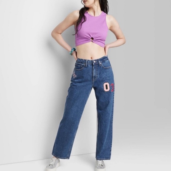 NEW! Wild Fable Dad Jeans Women's High-Rise Straight Leg Embroidery Size 25 - Picture 1 of 14